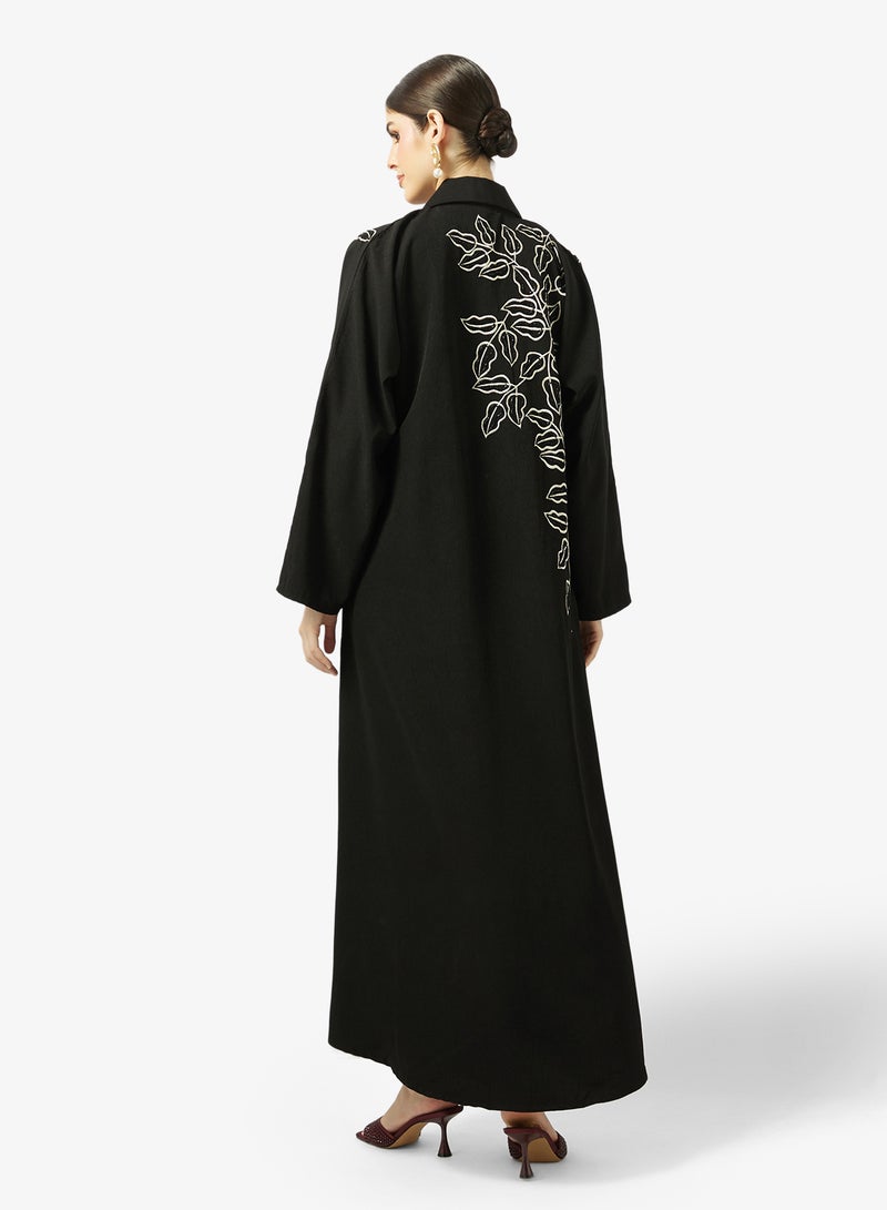 hayas closet Embroidered And Embellished Open Front Wide Lapel Collar Abaya - Image 2